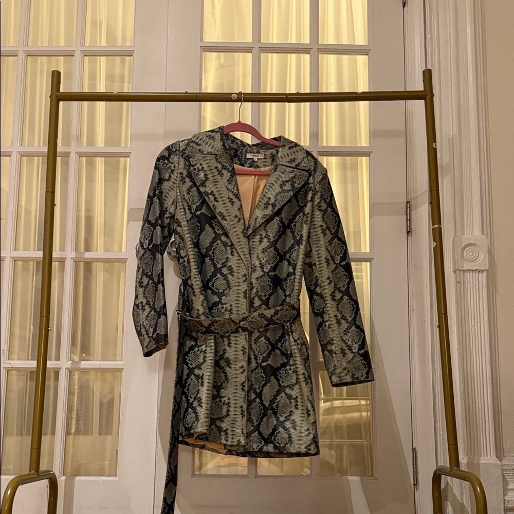 Miaou Snake Print Trench Coat - Black and Gray